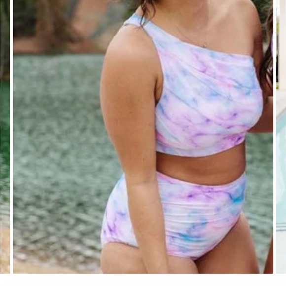 KIAVA Other - Kiava watercolor asymmetric bikini top with ruched high rise bottoms, size med